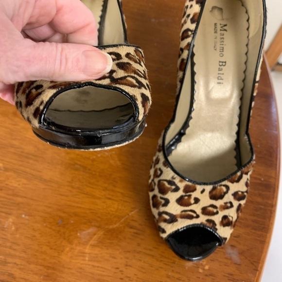 Massimo Baldi peep toe heel pumps patent leather animal print mohair upper 7.5 - Picture 5 of 9